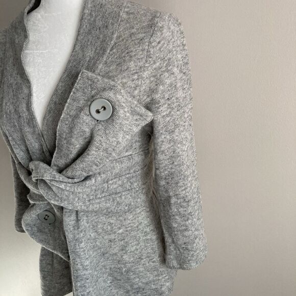 Anthropologie Robin Origami Gray Criss Cross Wool Cardigan Sweater Estimated S/M - Picture 5 of 11